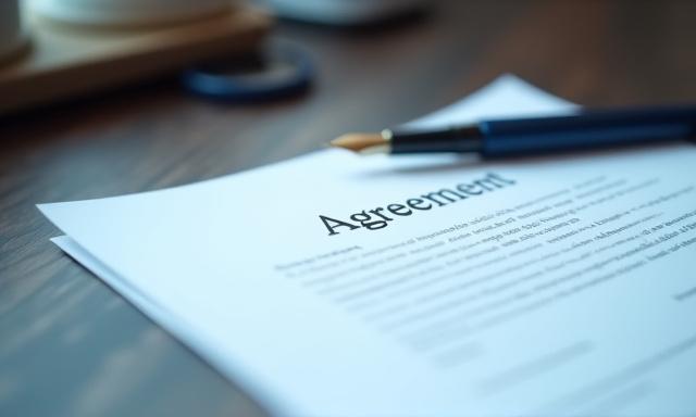 A legal contract with a fountain pen on top