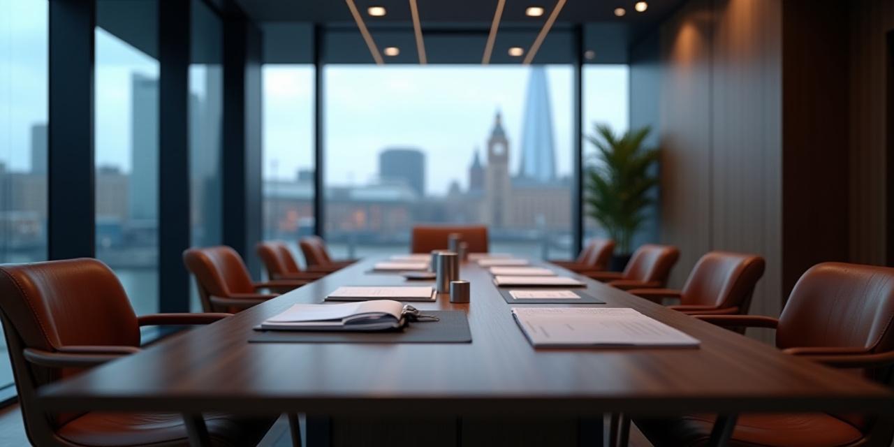 Professional legal office environment in London with a view of the city skyline